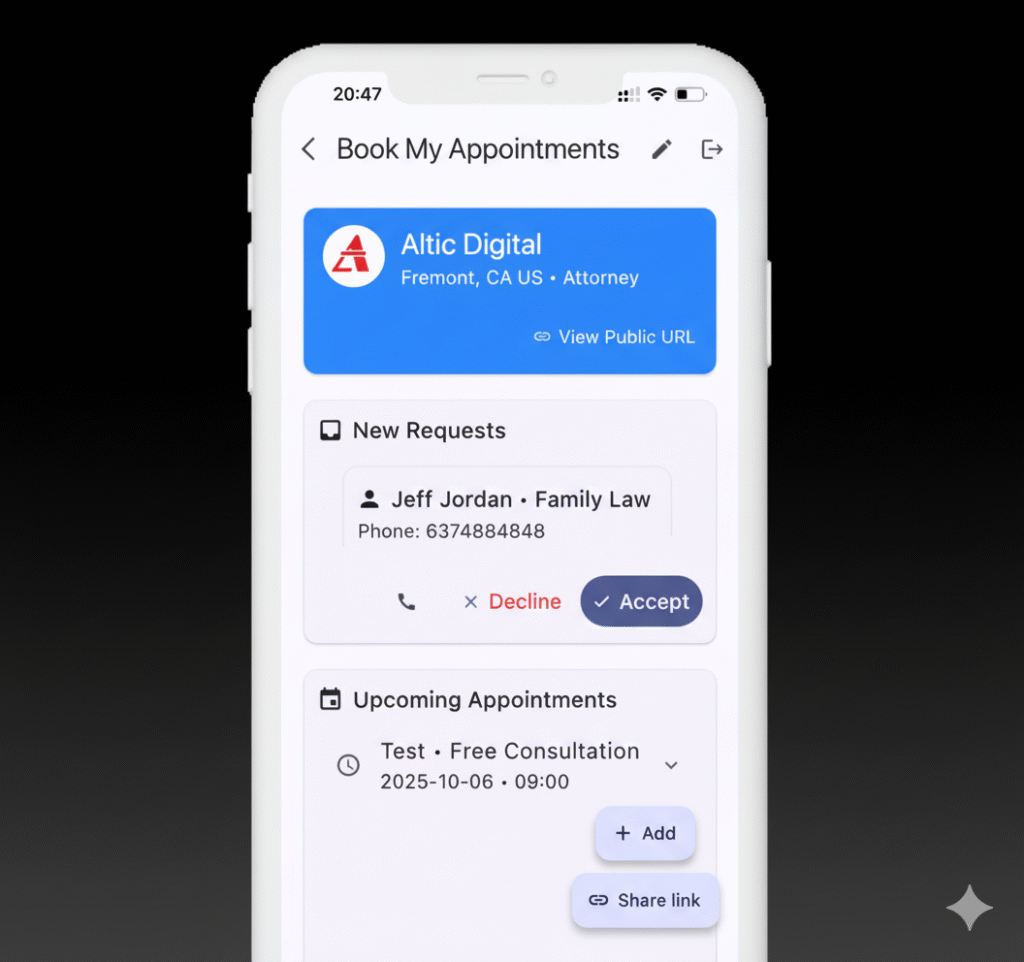 Book My Appointments Dashboard
